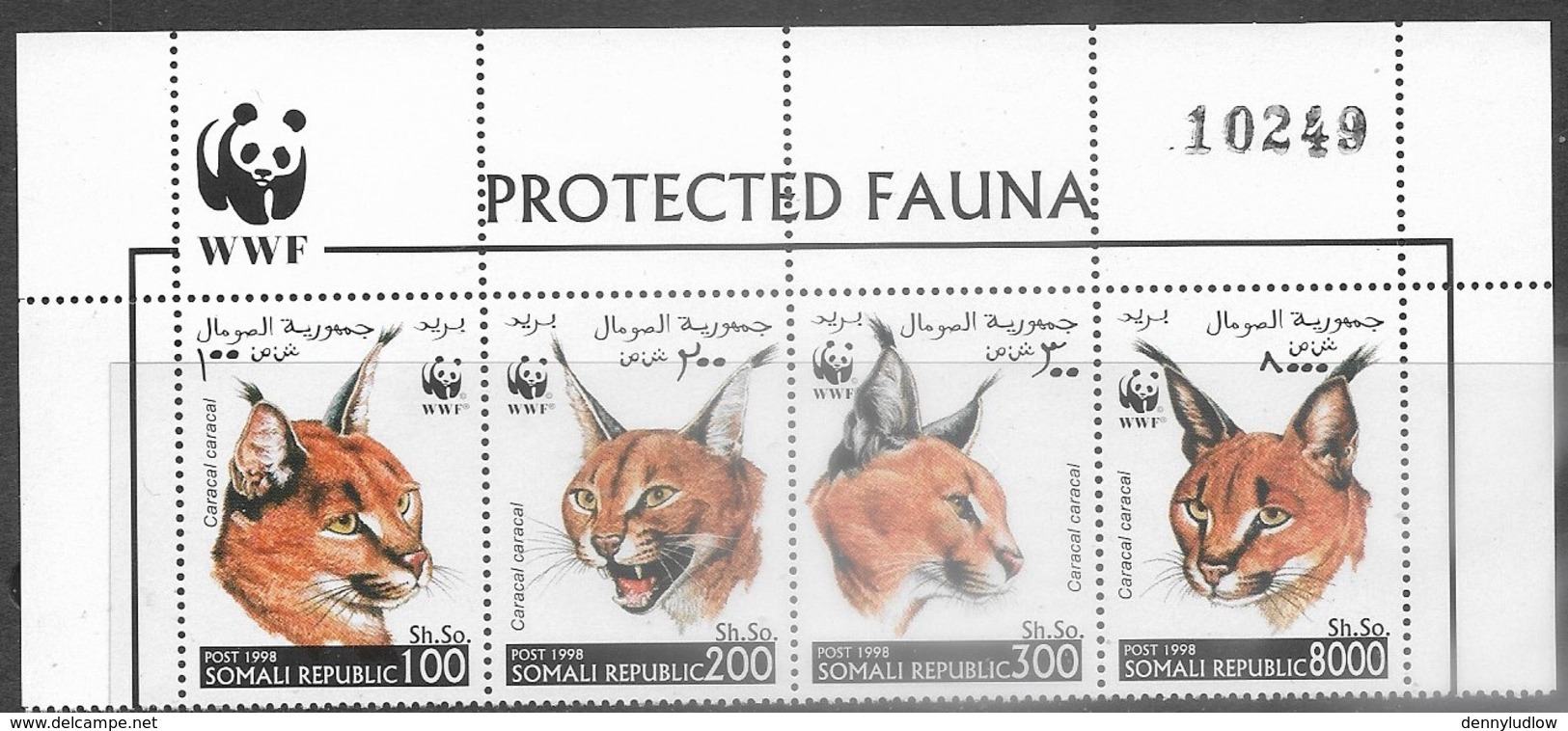 Somalia  1998  WWF Caracal Cats Strip Of 4 With Header  MNH - Unused Stamps