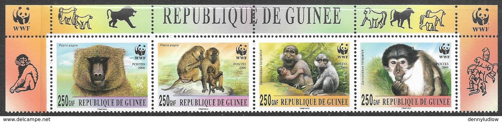 Guinea  2000   WWF  Primates Set With Header  MNH - Unused Stamps