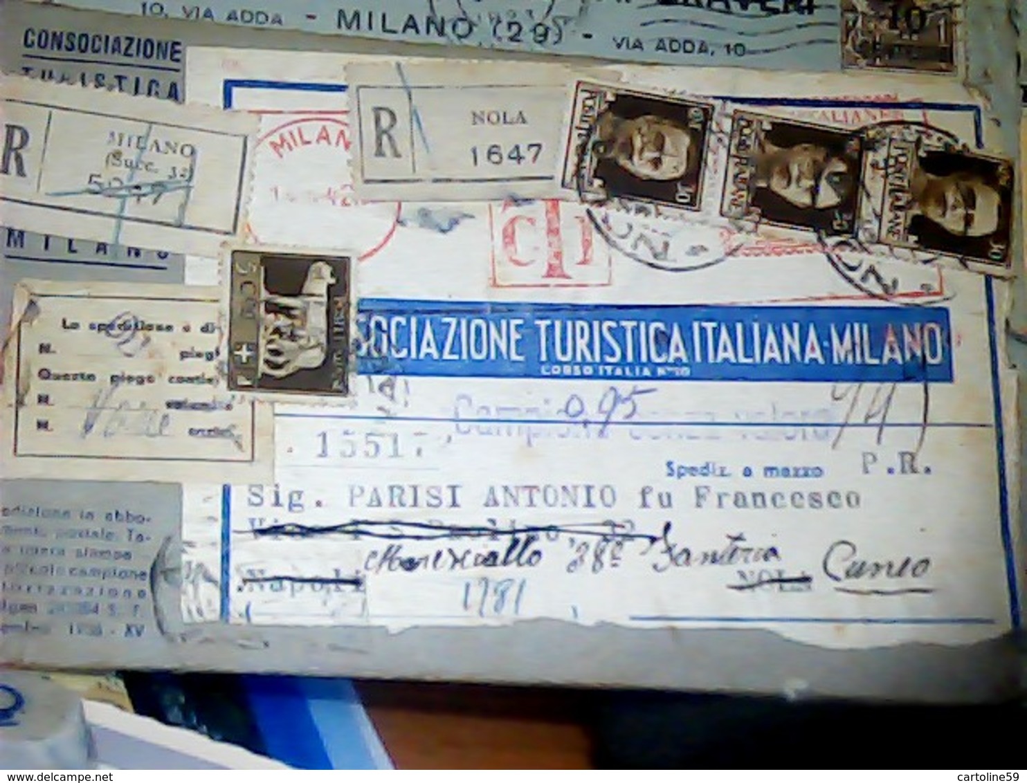 DOPPIA RACCOMANDATA EMA DA ROMA FRANCOBOLLI DA NOLA PIEGO CAMPIONI DOPPIO PORTO  Tariffa 0,95 Ass TURISTICA 1942 HK4999 - Storia Postale