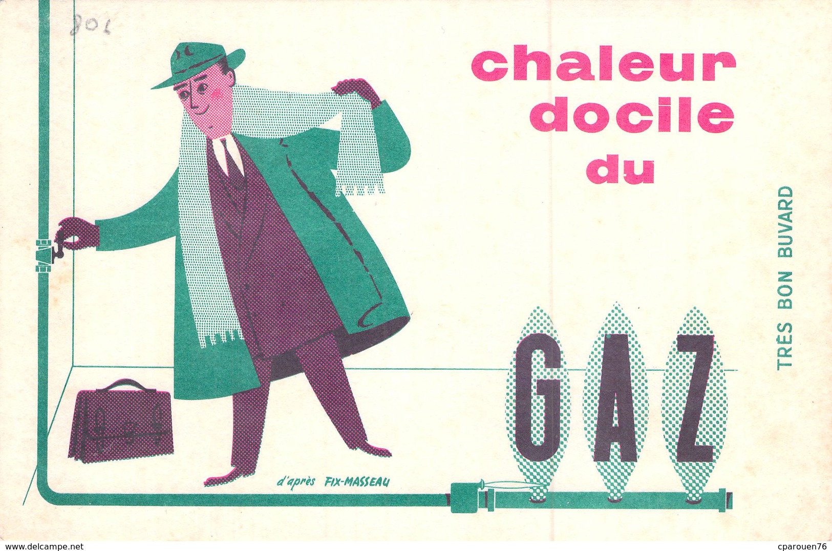 Ancien Buvard Collection Chaleur Docile Du Gaz D Après Fix Masseau - Electricité & Gaz