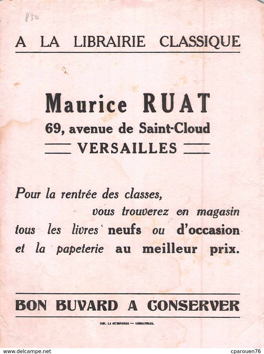 Ancien Buvard Collection LIBRAIRIE MAURICE RUAT VERSAILLES - L