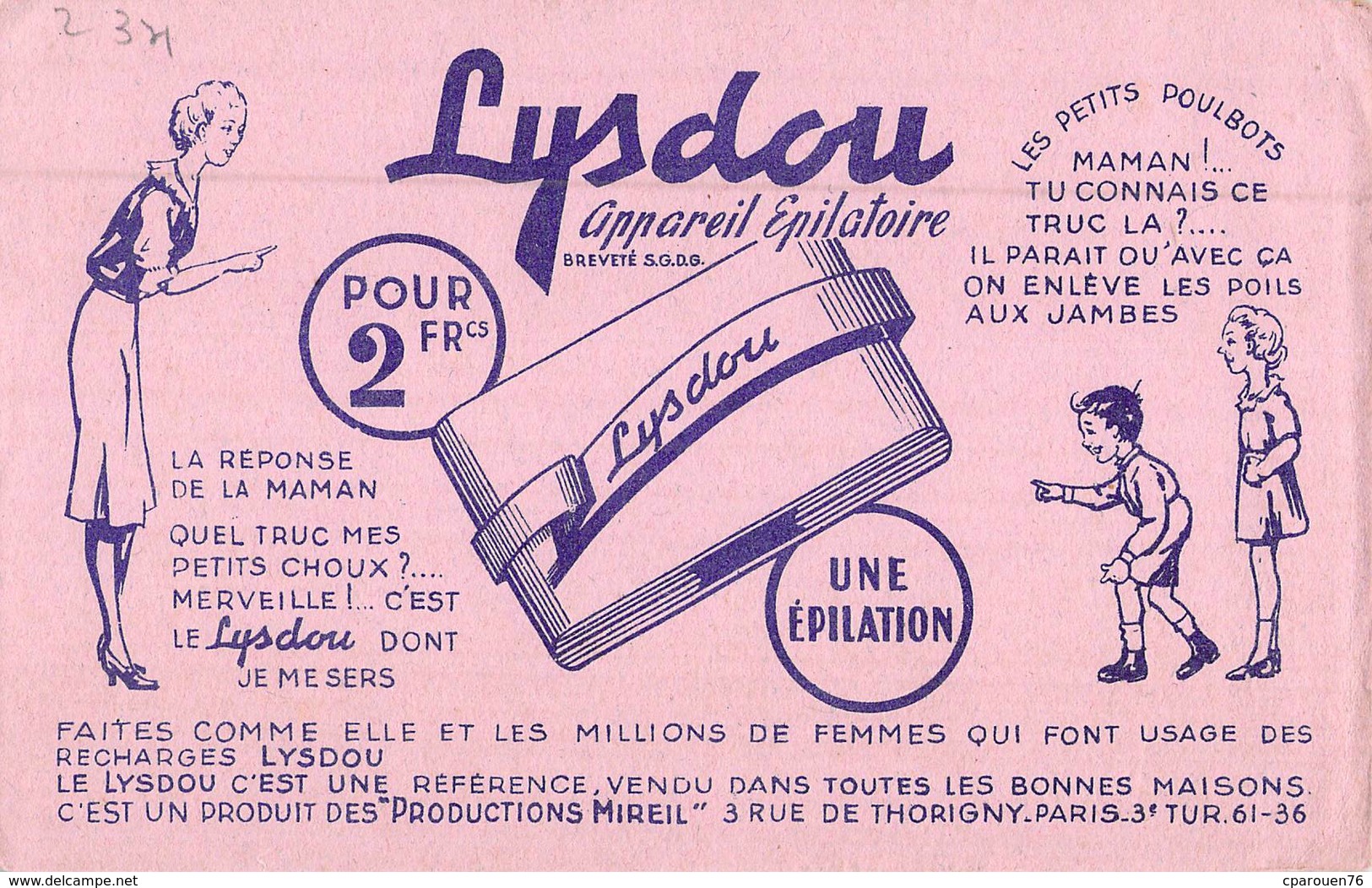Ancien Buvard Collection LYSDOU APPAREIL EPILATOIRE  POILS EPILATION - Parfums & Beauté