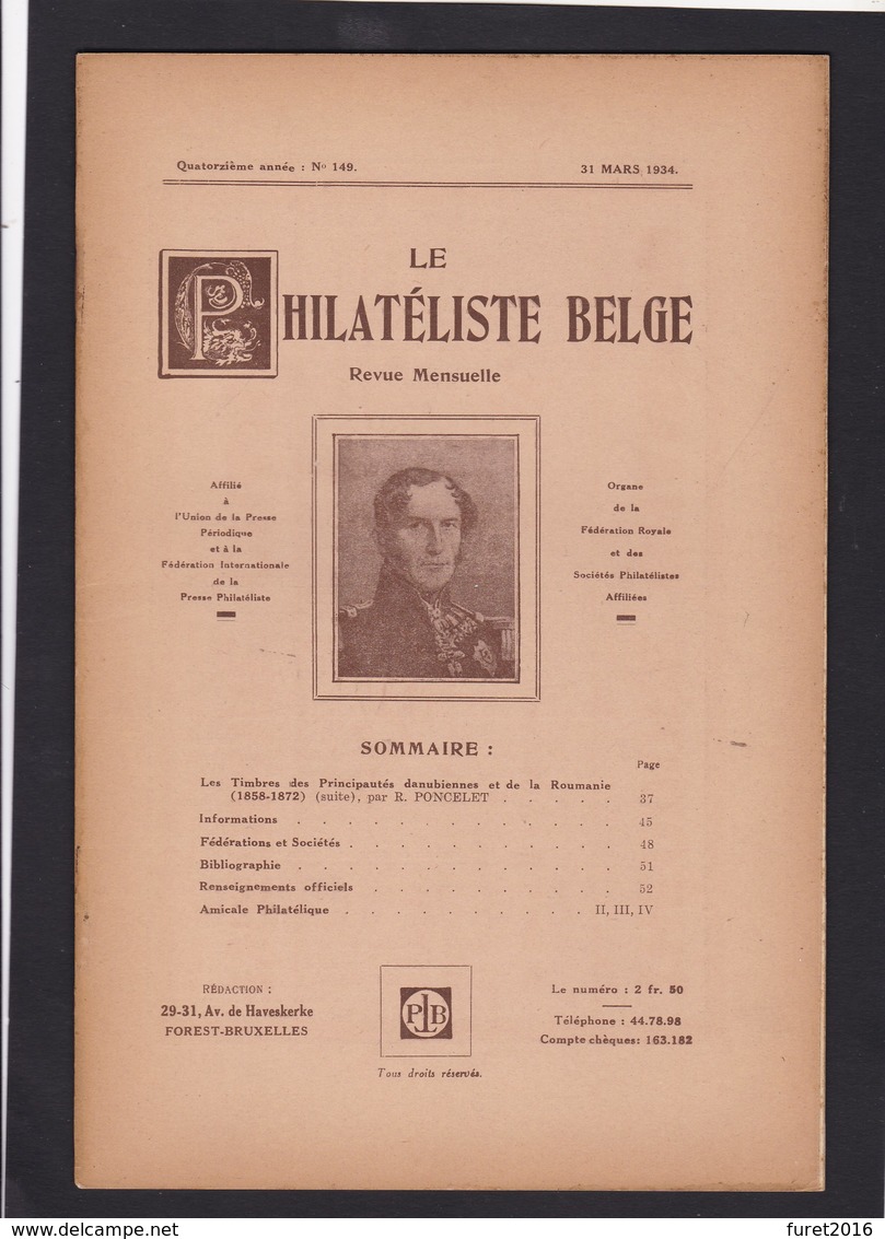 LE PHILATELISTE BELGE  N° 149  Mars 1934  82 Pages - Handbücher