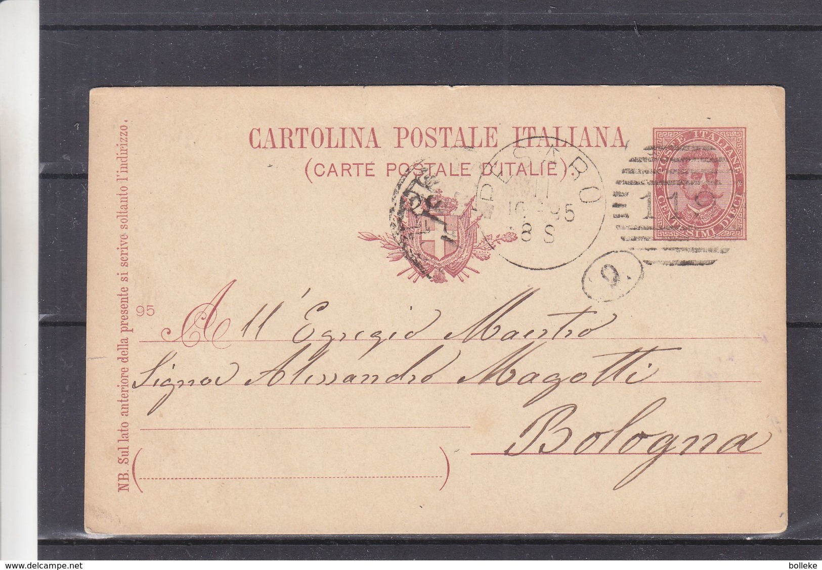 Italie - Carte Postale De 1895 - Entier Postal - Oblit Pesaro - Exp Vers Bologna - - Stamped Stationery