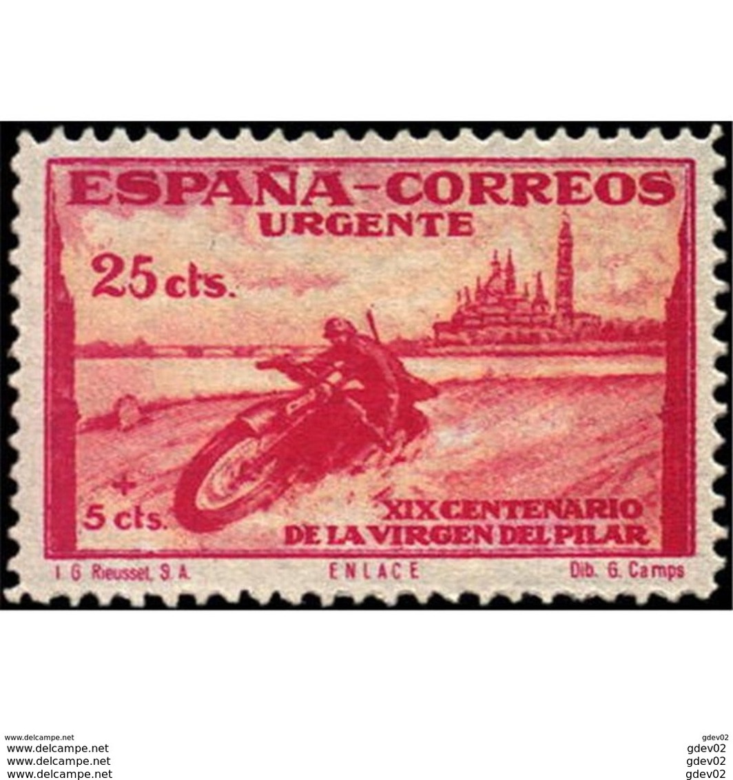 ES890SACF-L4220STARQCATED.Spain.Esgane .RELIGION.VENIDA DE LA VIRGEN DE EL PILAR De ZARAGOZA.URGENTE.moto.1940.(Ed 903*) - Iglesias Y Catedrales