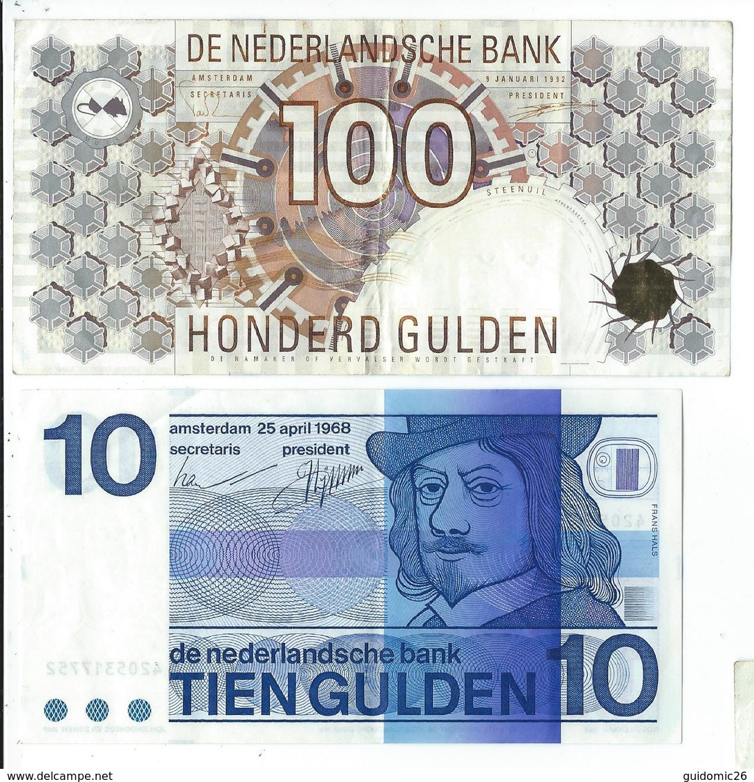 Lot De 2 Billets Ayant Circulés 1 De 100 Gulden Et 1 De 10 - 100 Gulden