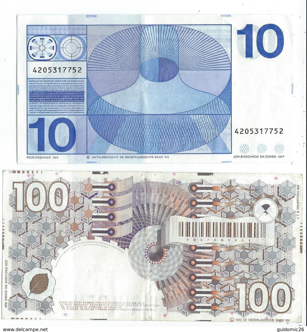 Lot De 2 Billets Ayant Circulés 1 De 100 Gulden Et 1 De 10 - 100 Gulden