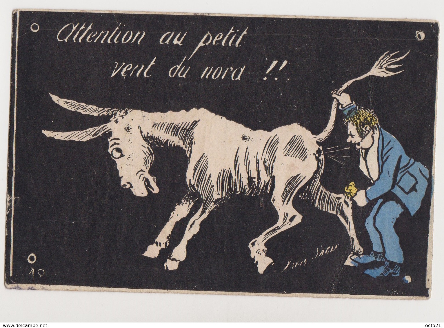 Cpa Humoristique Signée Sager /Attention Au Petit Vent Du Nord  (pet D'un âne) - Sager, Xavier