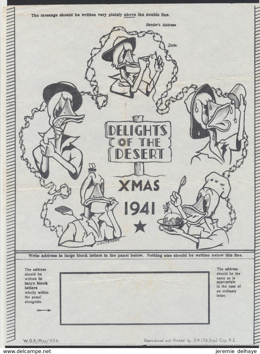 Airgraph (original)  "Delights Of The Desert - Xmas 1941" / Thematic Disney : Donald. Some Folds. GB WWII (R) - Documenti