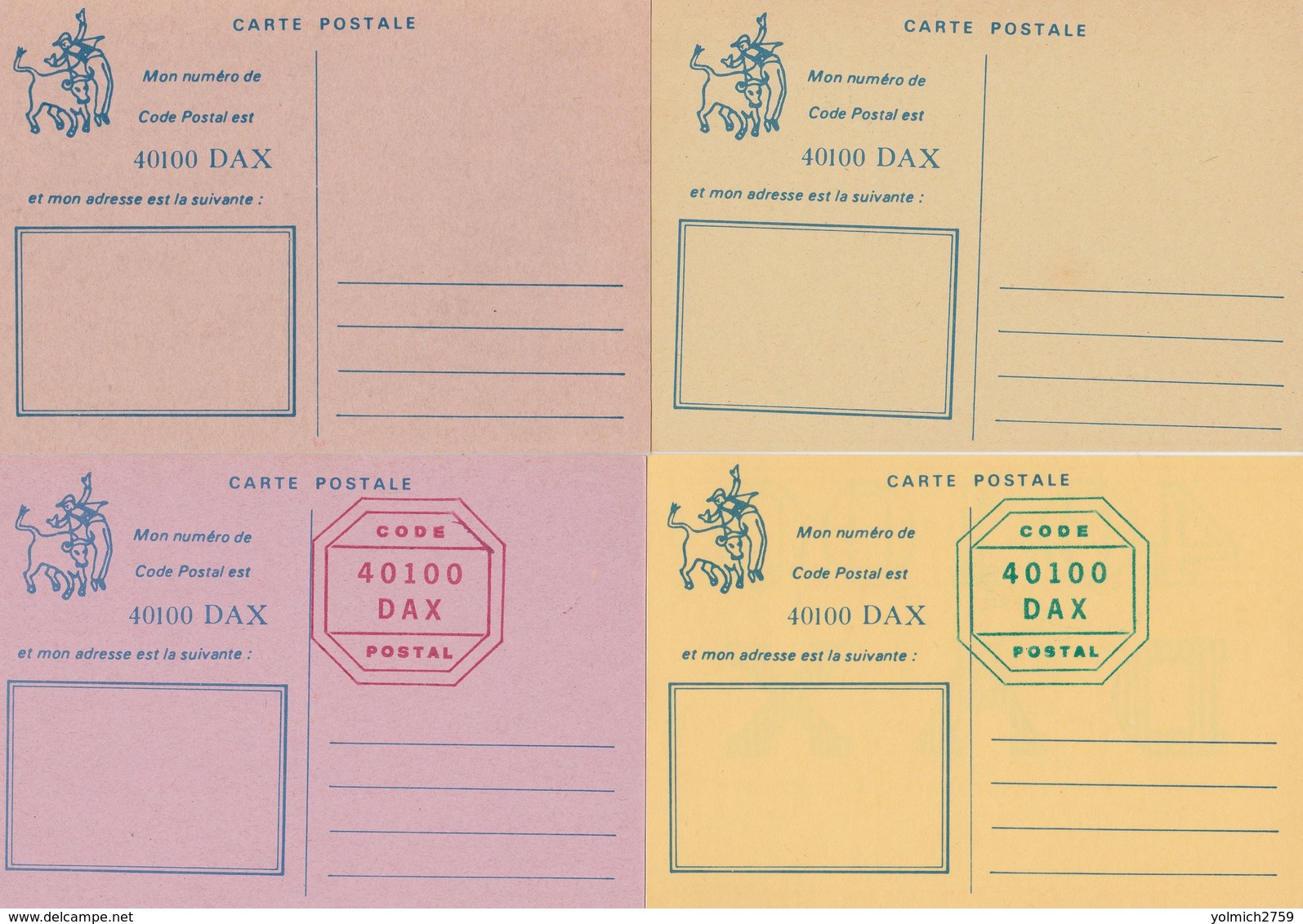 DAX 1982 - Lot De 5 Cartes Postales + Vignettes CODE POSTAL - Brieven En Documenten