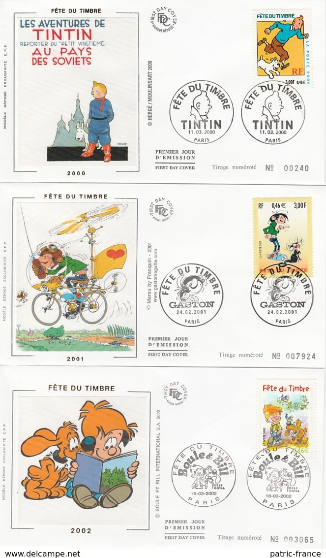 France FDC 2000 2006 - Fête Du Timbre Tintin Lagaffe Boule & Bill Lucky Luke Titeuf Spirou - 2000-2009