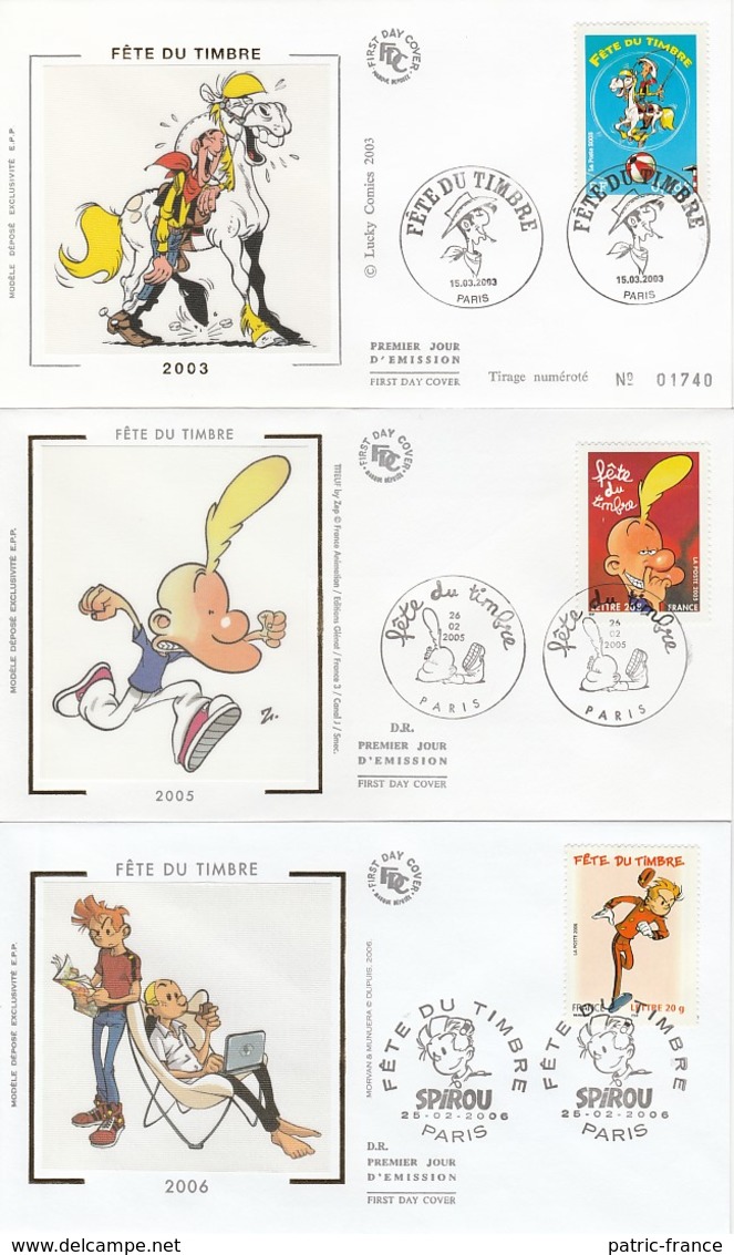 France FDC 2000 2006 - Fête Du Timbre Tintin Lagaffe Boule & Bill Lucky Luke Titeuf Spirou - 2000-2009