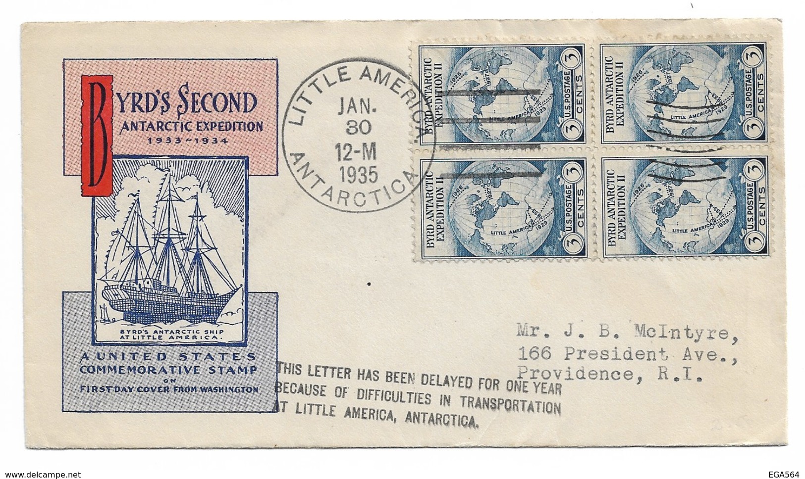 An - Yvert 323x4 Sur Enveloppe Illustrée "BYRD ANTARCTIC EXPEDITION" Grand Cachet à Date 30 JAN 1935. - Other & Unclassified