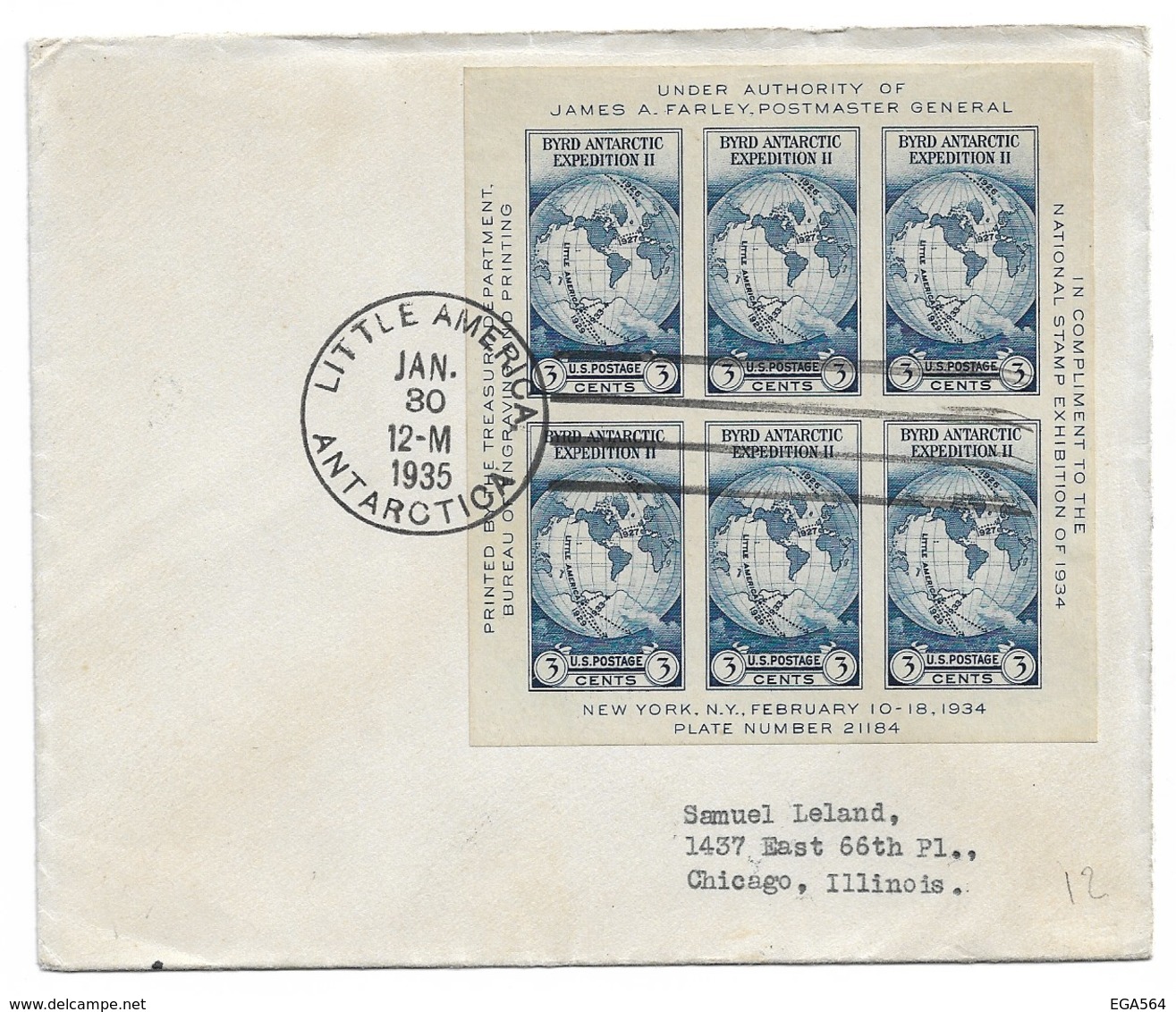 CN- Etats Unis (Polaire) BF3 Sur Pli 30JAN.1935 LITTLE AMERICA Grand Cachet Circulaire (courrier Retardé) - Other & Unclassified