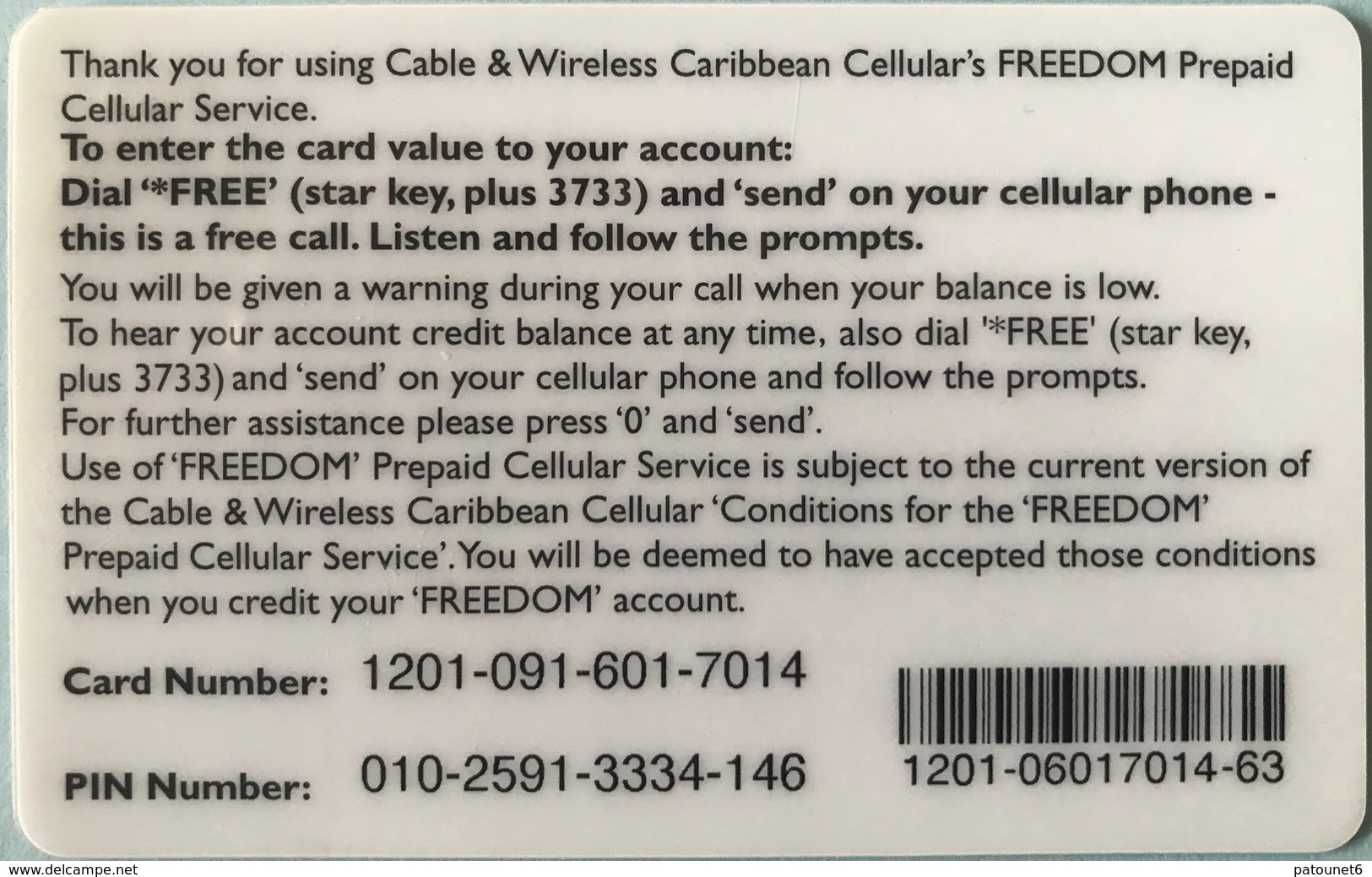 CARAÏBES  -  Prepaid  -  Cable § Wireless   -  Freedom  -  EC$40 - Autres - Amérique
