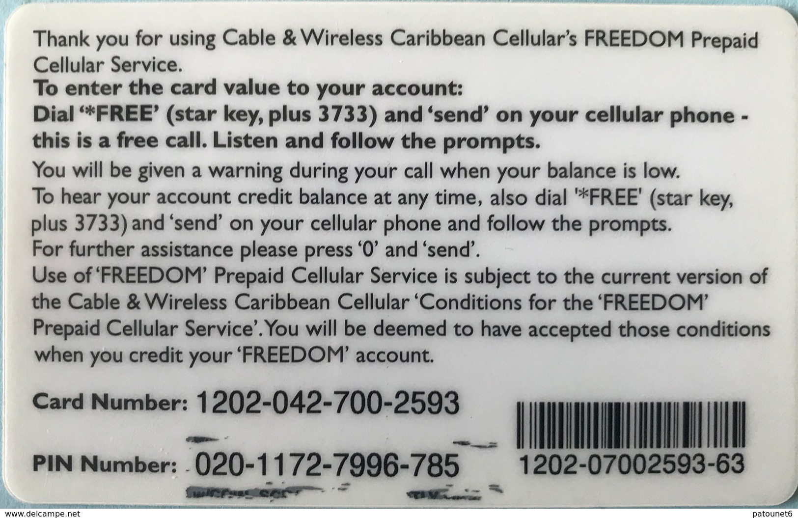 CARAÏBES  -  Prepaid  -  Cable § Wireless   -  Freedom  -  EC$80 - Altri – America