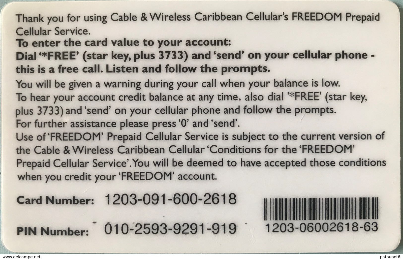 CARAÏBES  -  Prepaid  -  Cable § Wireless   -  Freedom  -  EC$150 - Autres - Amérique