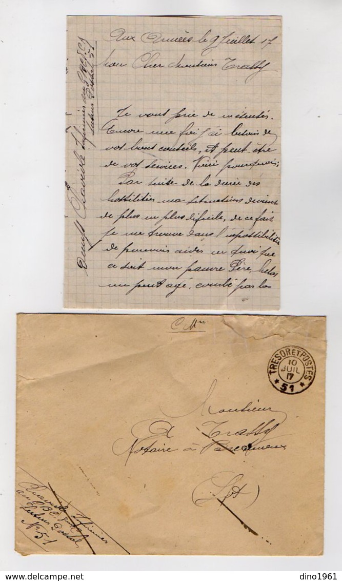 VP16.892 - MILITARIA - 1917 - Lettre Du Soldat CHAVIOLE Infirmier Au G.B.C .....Secteur Postal 51 - Dokumente