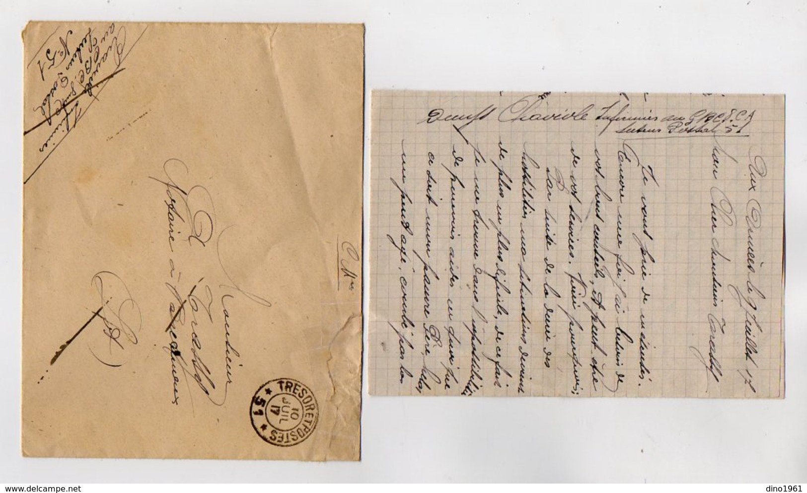 VP16.892 - MILITARIA - 1917 - Lettre Du Soldat CHAVIOLE Infirmier Au G.B.C .....Secteur Postal 51 - Documentos