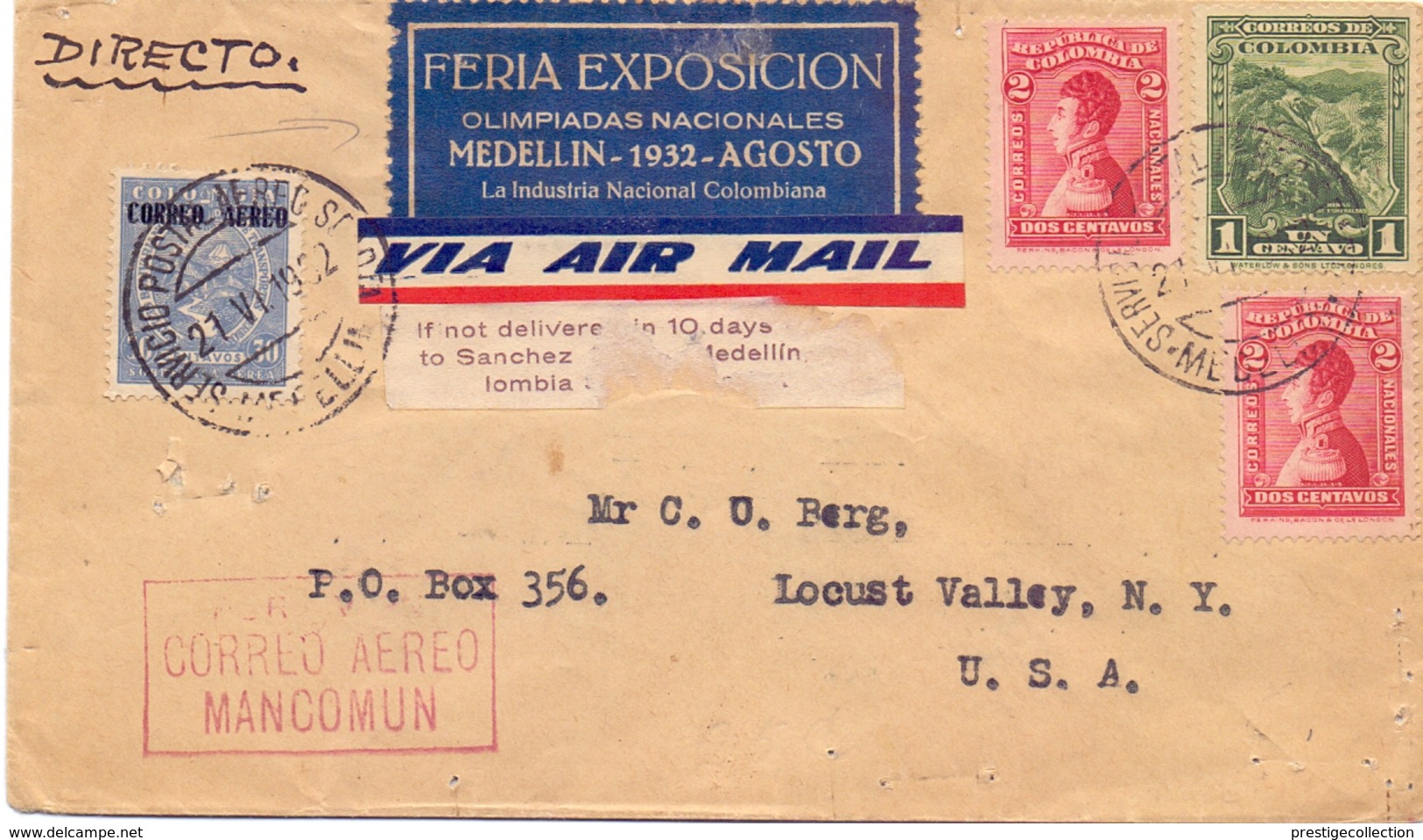 COLOMBIA AIR MAIL FANTASTIC COVER 1932  (FEB201182) - Colombia