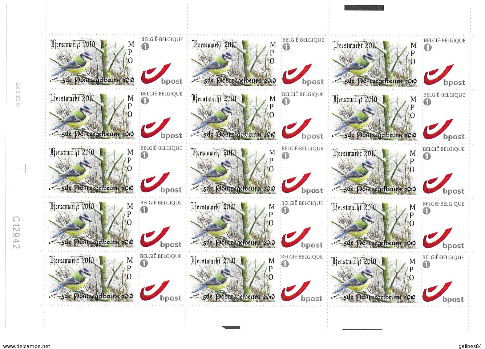 BUZIN Oiseau Mésange Bleue Feuille De 15 Timbres Bpost 1 - Non Classés