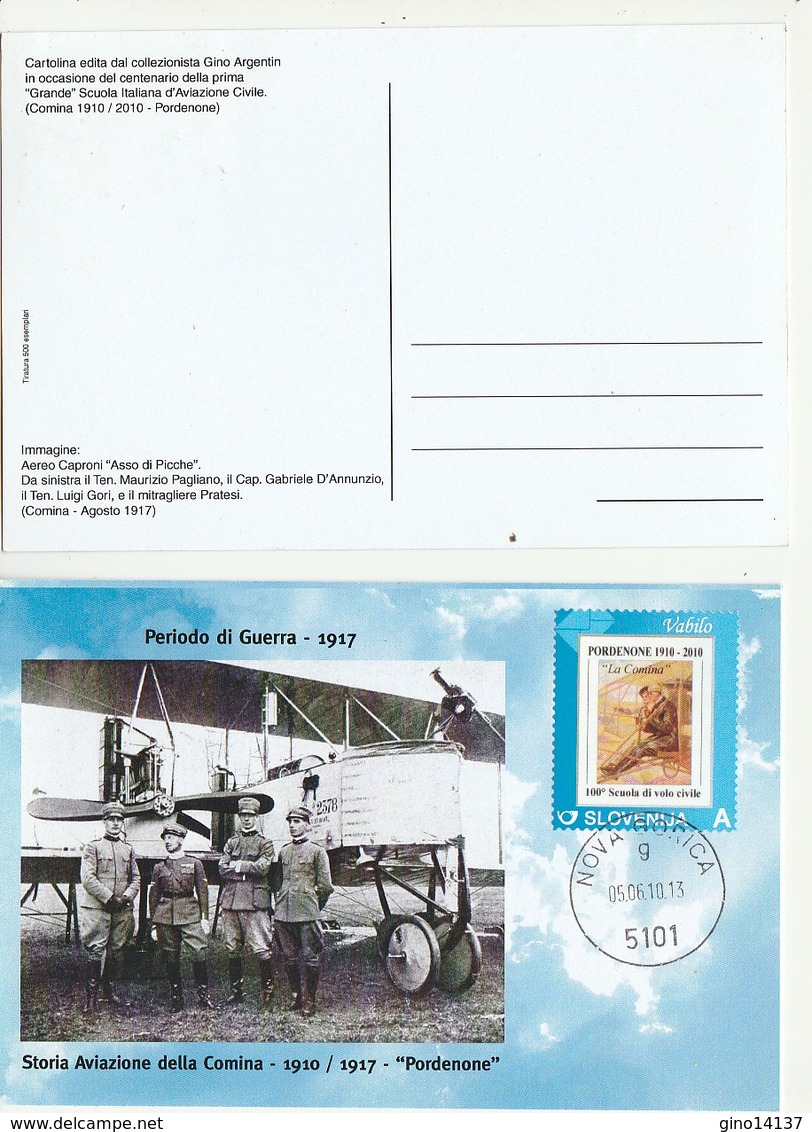 Cartolina STORIA AVIAZIONE COMINA 1910/2010 PORDENONE Centenario Scuola CAPRONI - Manifestazioni