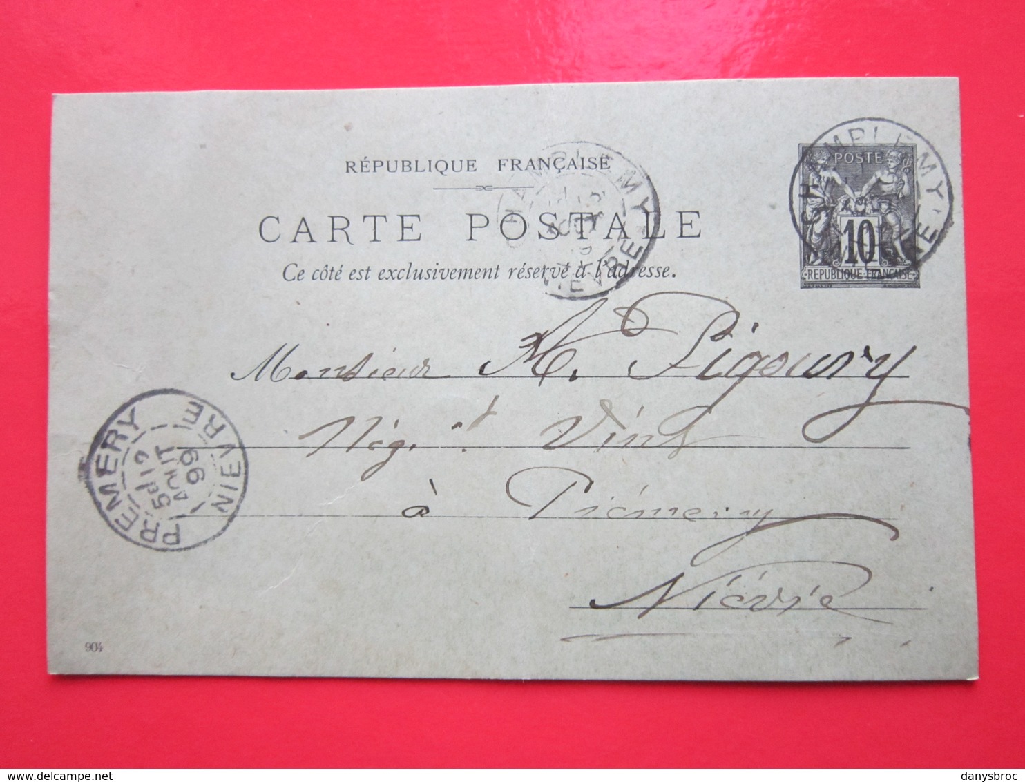 Cp écrite Léon GUIBERT à CHAMPLEMY (58) Le 12/08/1899 Oblitérée à CHAMPLEMY & PREMERY (58) Timbre Entier Type SAGE - Cartoline Postali E Su Commissione Privata TSC (ante 1995)