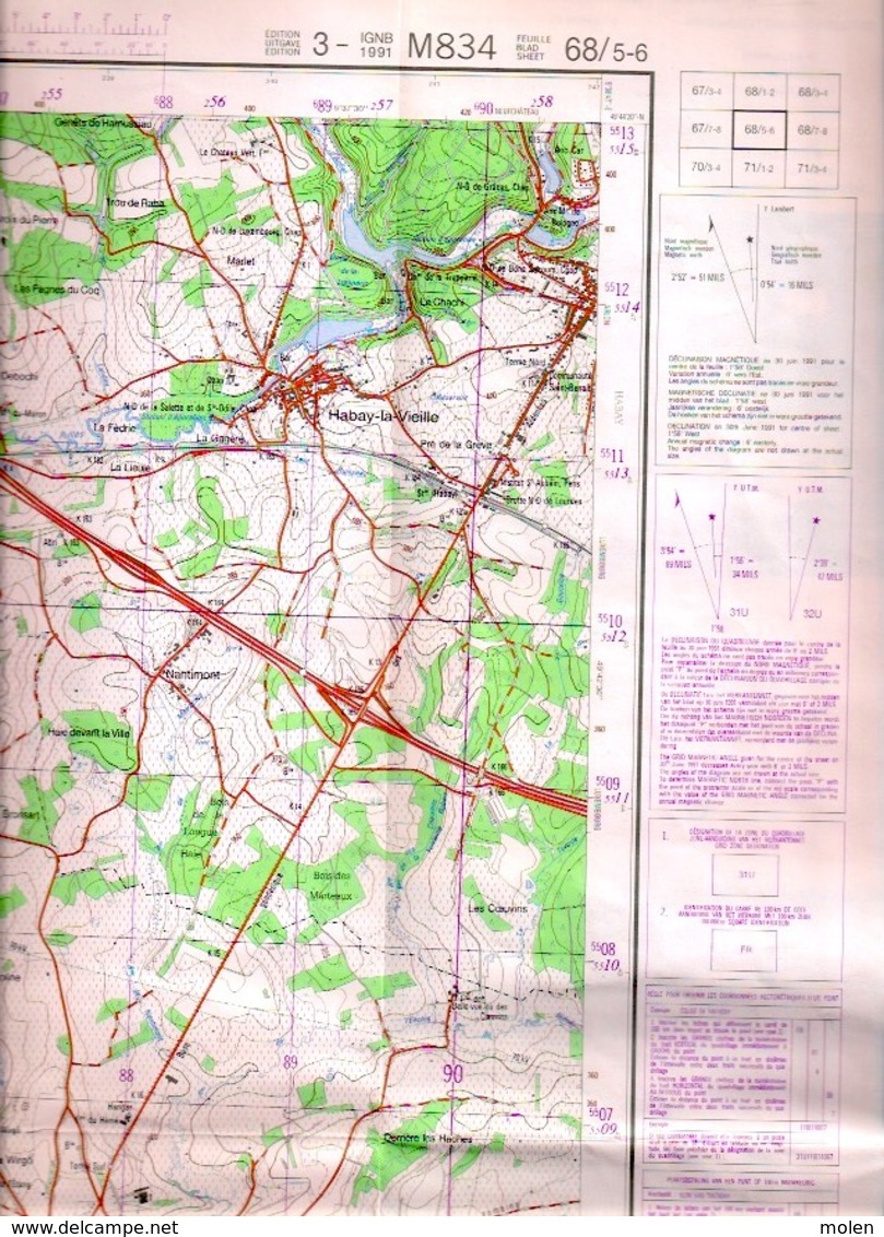 ©1988 TINTIGNY ETALLE CARTE D ETAT MAJOR ROSSIGNOL HOUDEMONT MARBEHAN RULLES BELLEFONTAINE TERMES HABAY-LA-VIEILLE S497 - Tintigny