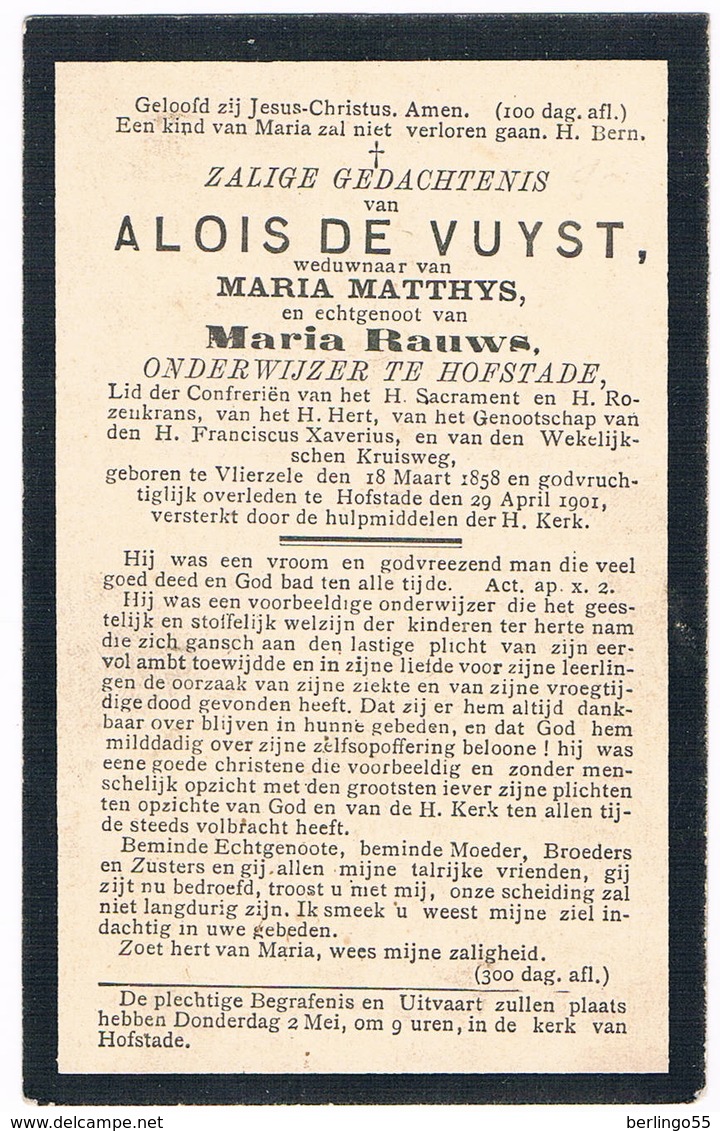 Dp: Onderwijzer Te Hofstade.De Vuyst A. Wed. Matthys M. Echtg. Rauws M. ° Vlierzele 1858 &dagger; Hofstade 1901 (2 Scan' - Godsdienst & Esoterisme