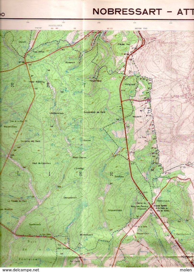 ©1972 NOBRESSART ATTERT CARTE D ETAT MAJOR NOTHOMB HEINSTERT SCHOCKVILLE RODENHOF GRENDEL VLESSART ELL HOSTERT S498 - Attert