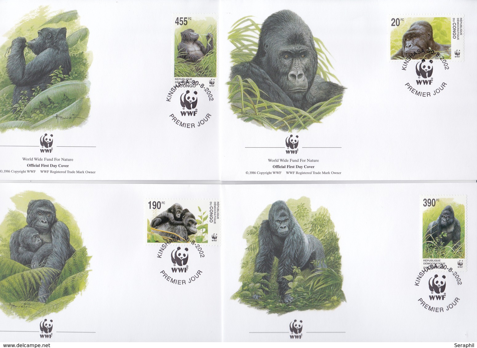 Série De 4 FDC - République Démocratique Du Congo - WWF - Gorilles - Timbres N°2110/3 - Storia Postale