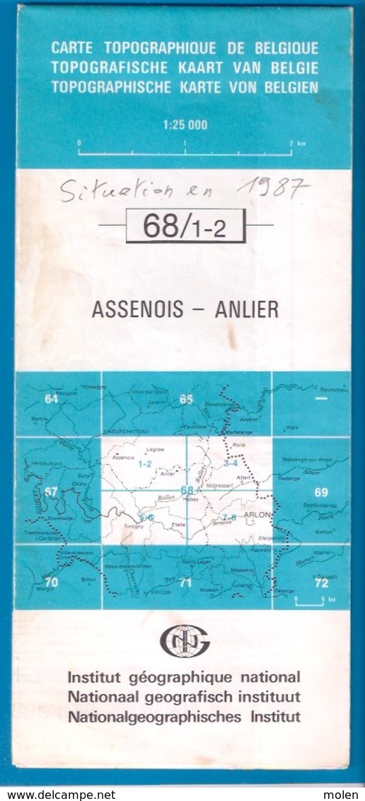 ©1987 ASSENOIS ANLIER Habay CARTE D ETAT MAJOR LEGLISE MELLIER BEHEME WITTIMONT GENNEVAUX THIBESSART LOUFTEMONT S499