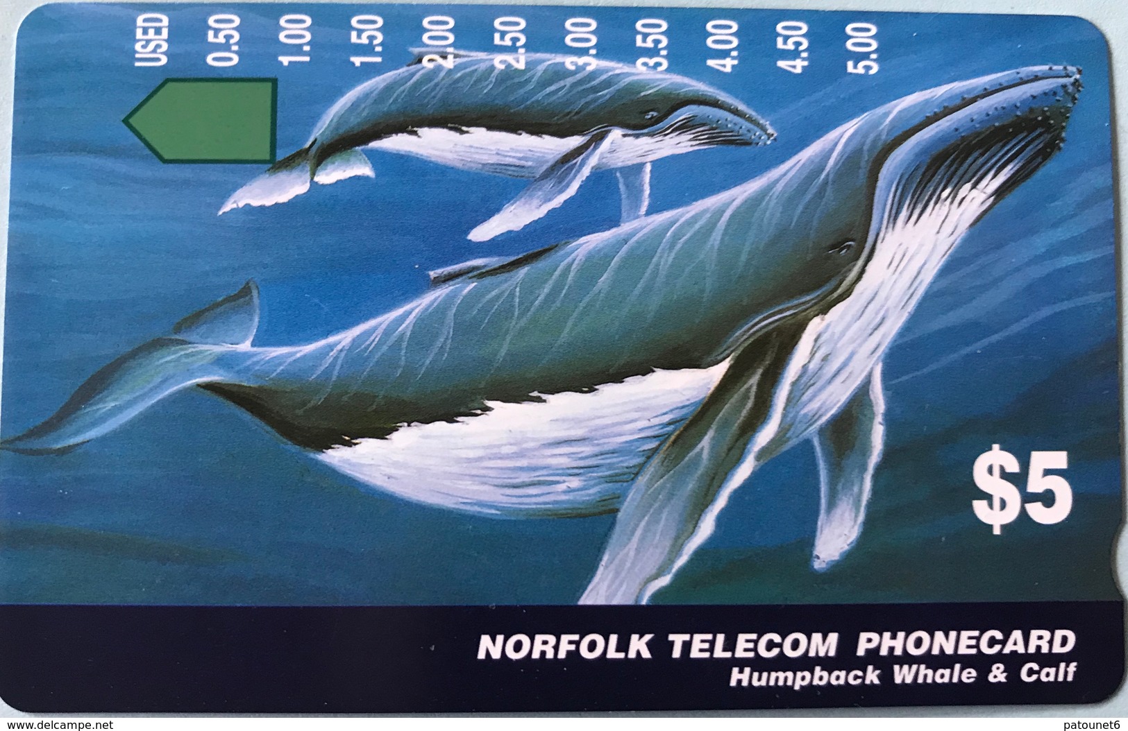 ILE NORFOLK  -  Phonecard  -  " Tamura " -  Humpback Whale § Calf  -  $5 - Isla Norfolk