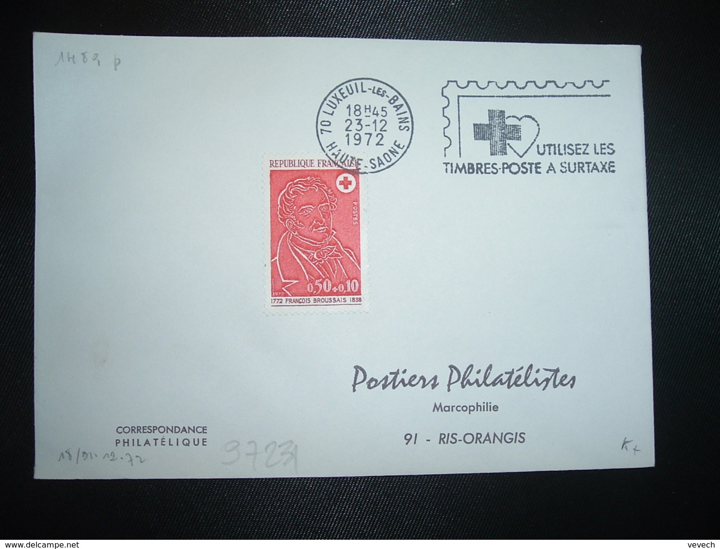 LETTRE TP CROIX-ROUGE BROUSSAIS 0,50+0,10 OBL.MEC.23-12 1972 70 LUXEUIL LES BAINS HAUTE-SAONE - Oblitérations Mécaniques (flammes)