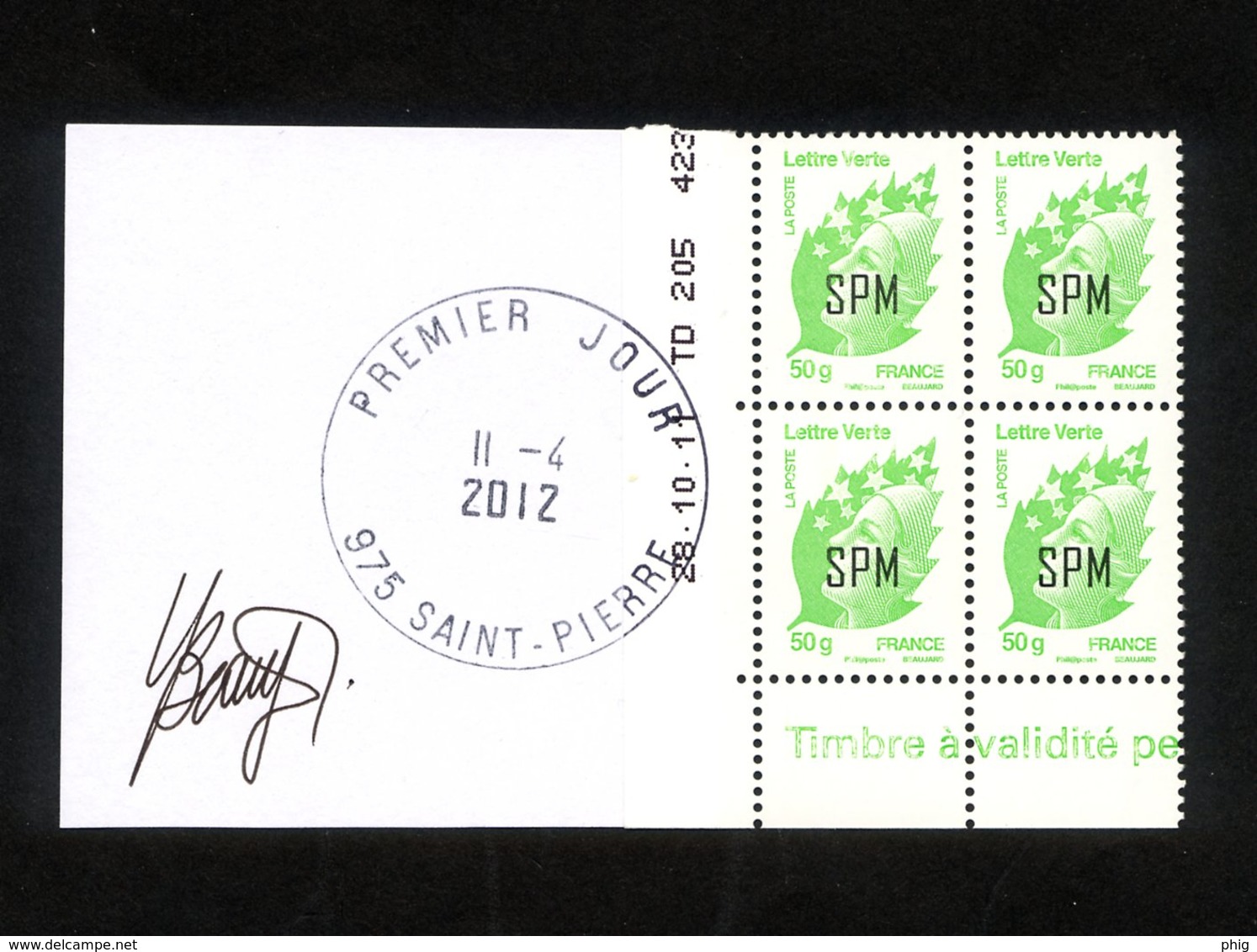 SPM COIN DATE 28/10/11 "MARIANNE DE L'EUROPE"- LETTRE VERTE 50g-VALIDITE PERMANENTE- SURCHARGE SPM - SIGNE Y. BEAUJARD - Neufs