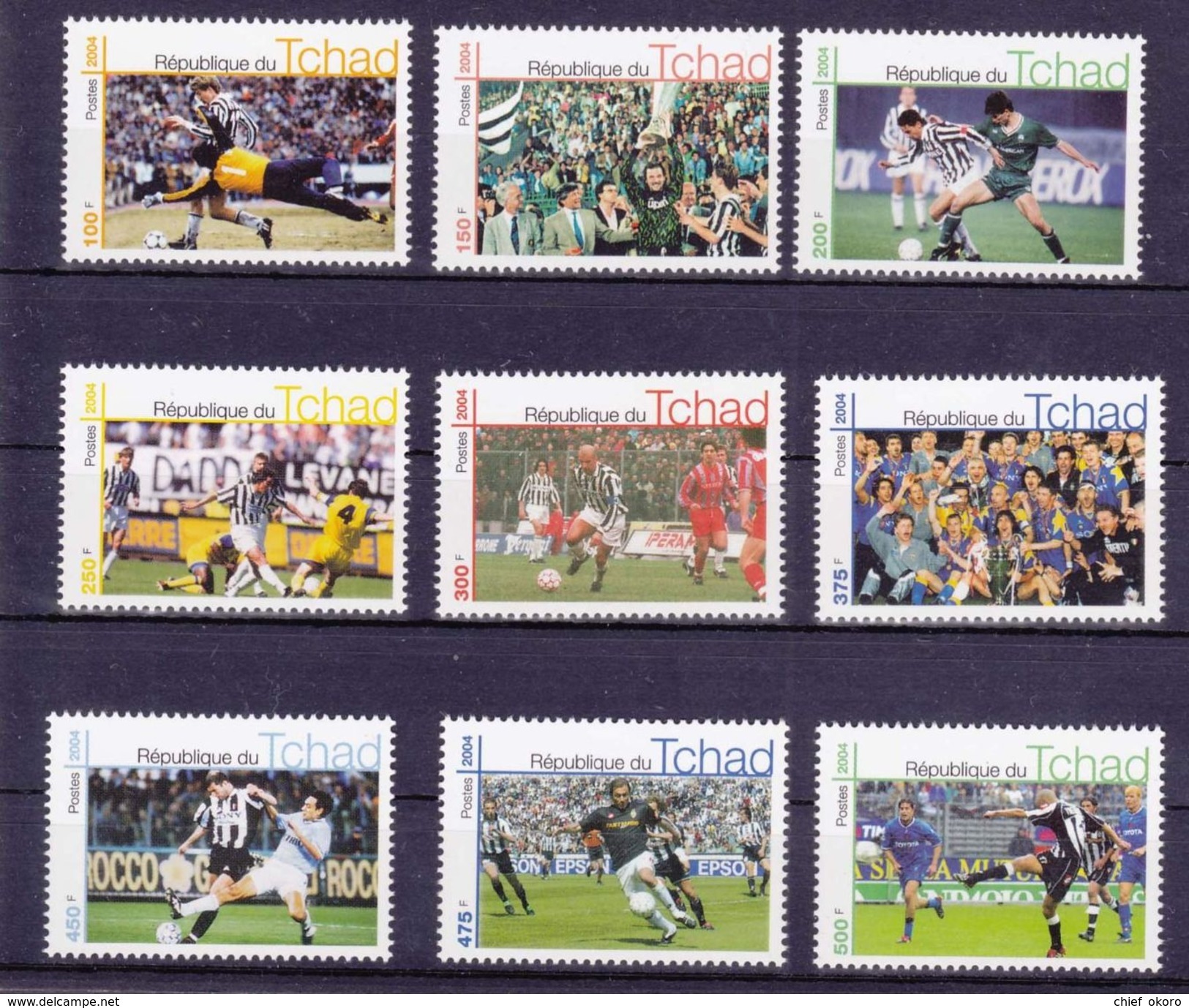 Tschad Tchad Chad 2004 Fussball Football Soccer Juventus Torino Mnh 9 Valeurs - Clubs Mythiques