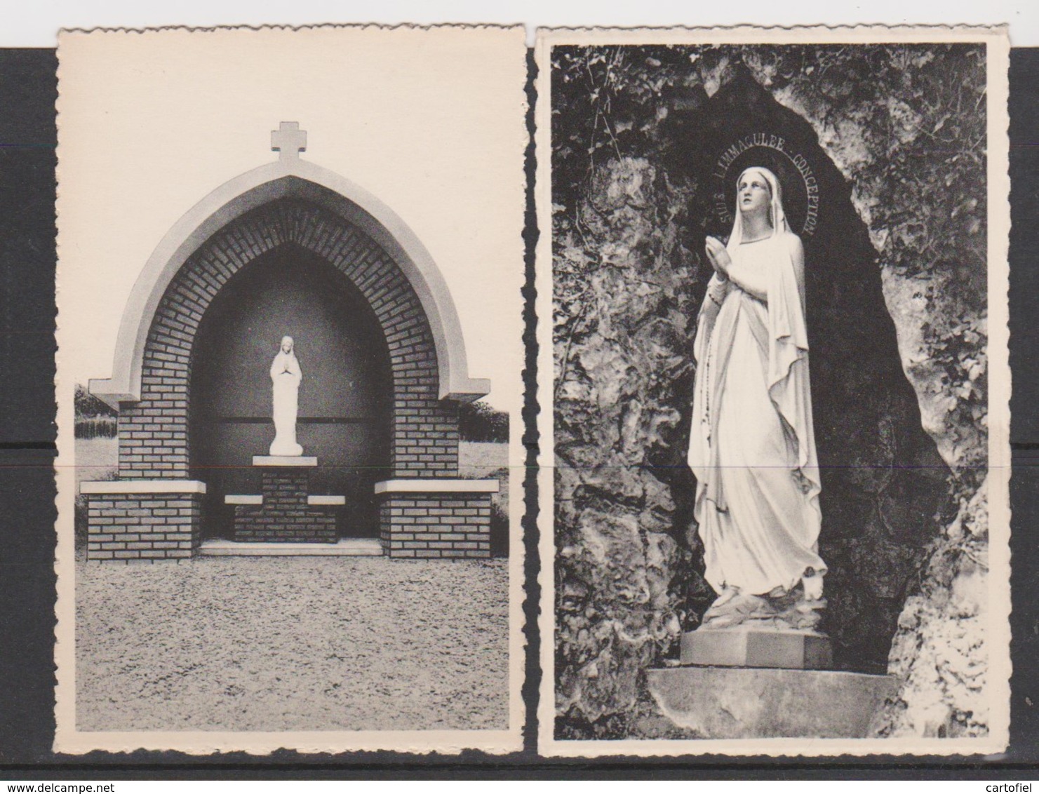 BASSENGE-BITSINGEN-LOURDESGROT-GROTTE-NOTRE-DAME-DE-LOURDES-STATUE+CHAPELLE-LOT-2 CARTES VIERGE-VOYEZ LES 2 SCANS - Bassenge