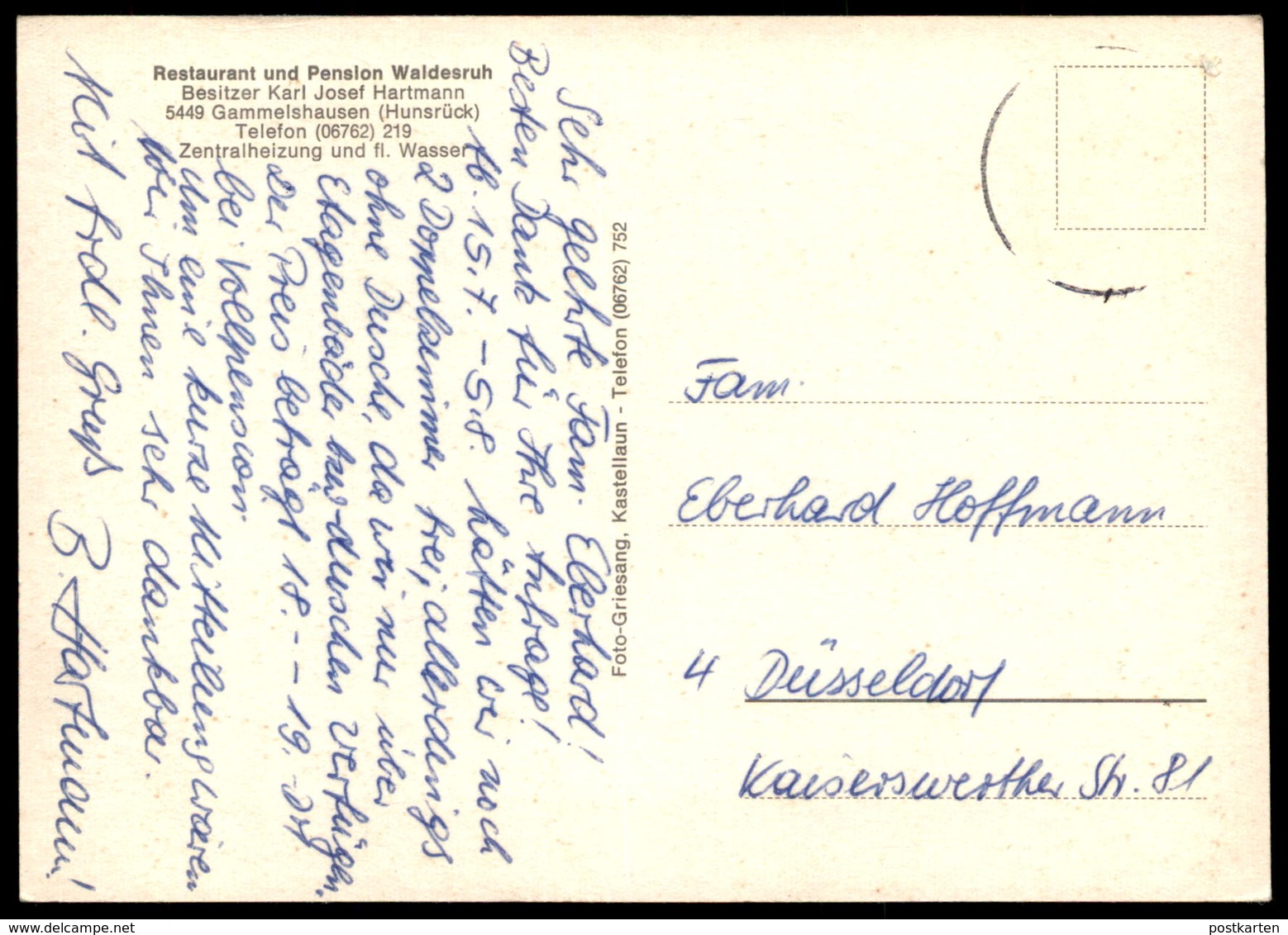 ÄLTERE POSTKARTE GAMMELSHAUSEN HUNSRÜCK PENSION WALDESRUH JOSEF HARTMANN Hollnich Kastellaun Sinalco Ansichtskarte Cpa - Kastellaun