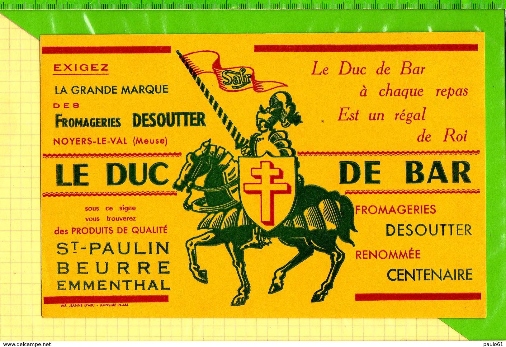 BUVARD & Blotting Paper : Fromagerie DESOUTTER  St Paulain Beurre NOYERS LE VAL Meuse  Jaune - Produits Laitiers