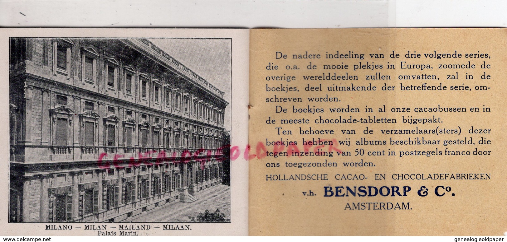 PAYS BAS- AMSTERDAM- RARE PUBLICITE REIS OM DE WERELD MET BENSDOPP'S CACO-CHOCOLAT-NAPLES-PALERME-MILAN