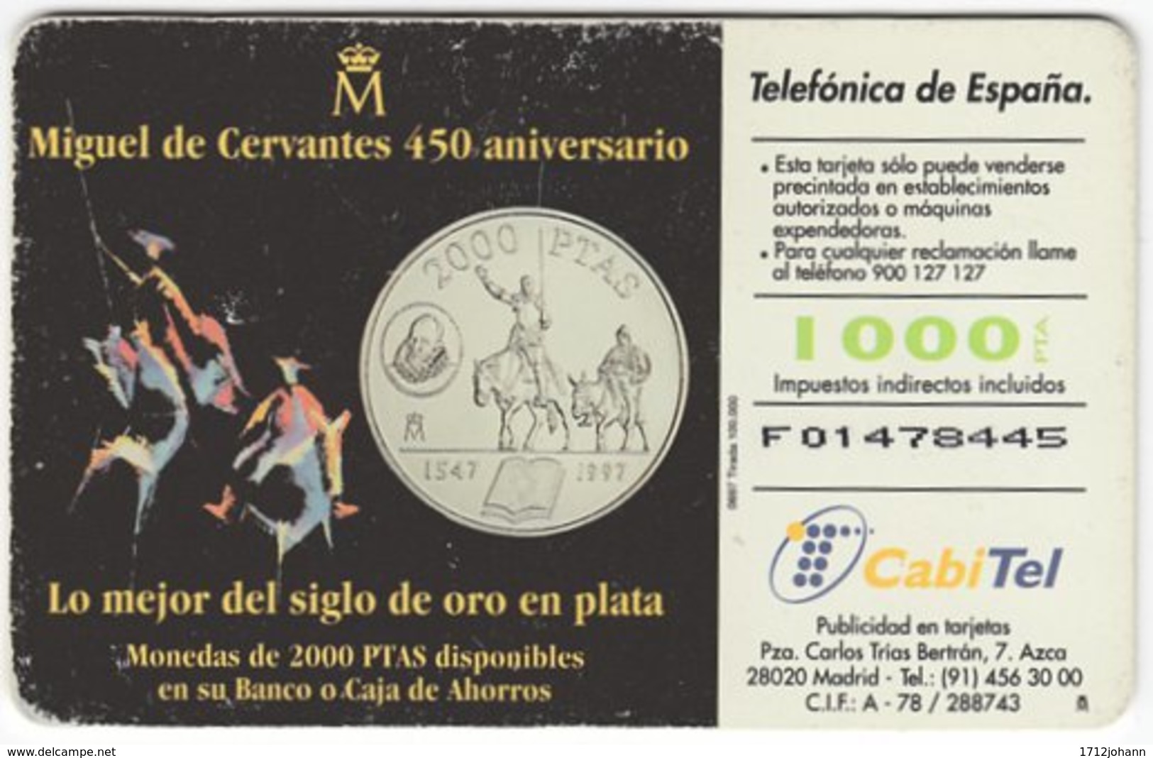 SPAIN B-402 Chip Telefonica - Anniversary, Painter, Miguel De Cervantes - Used - Sonstige & Ohne Zuordnung