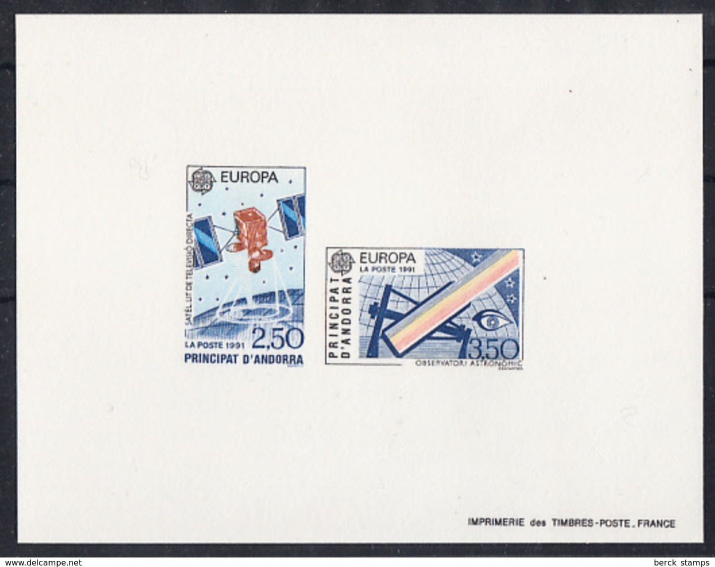 ANDORRE - N° 402/403 - EUROPA 1991 - Observatoire Et Sattelite - Epreuve Collective. - Altri & Non Classificati