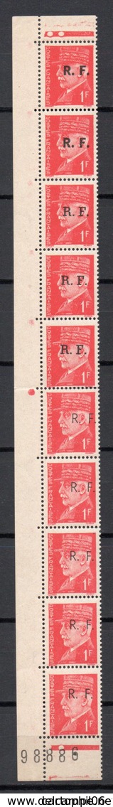 - Timbres LIBÉRATION - BORDEAUX Bande 10 X 1 F. Rouge Neufs ** MNH Avec Les 3 SURCHARGES - - Libération