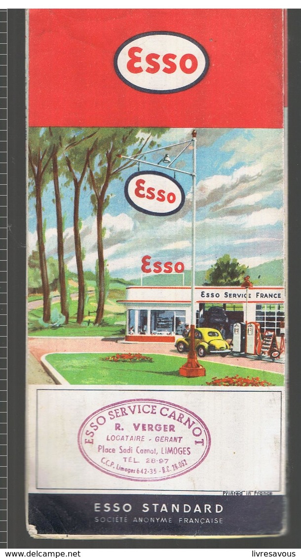 ESSO France Routière Offert Par ESSO SERVICE CARNOT René Verger Place Carnot à Limoges (87) Année 1954 - Cartes Routières