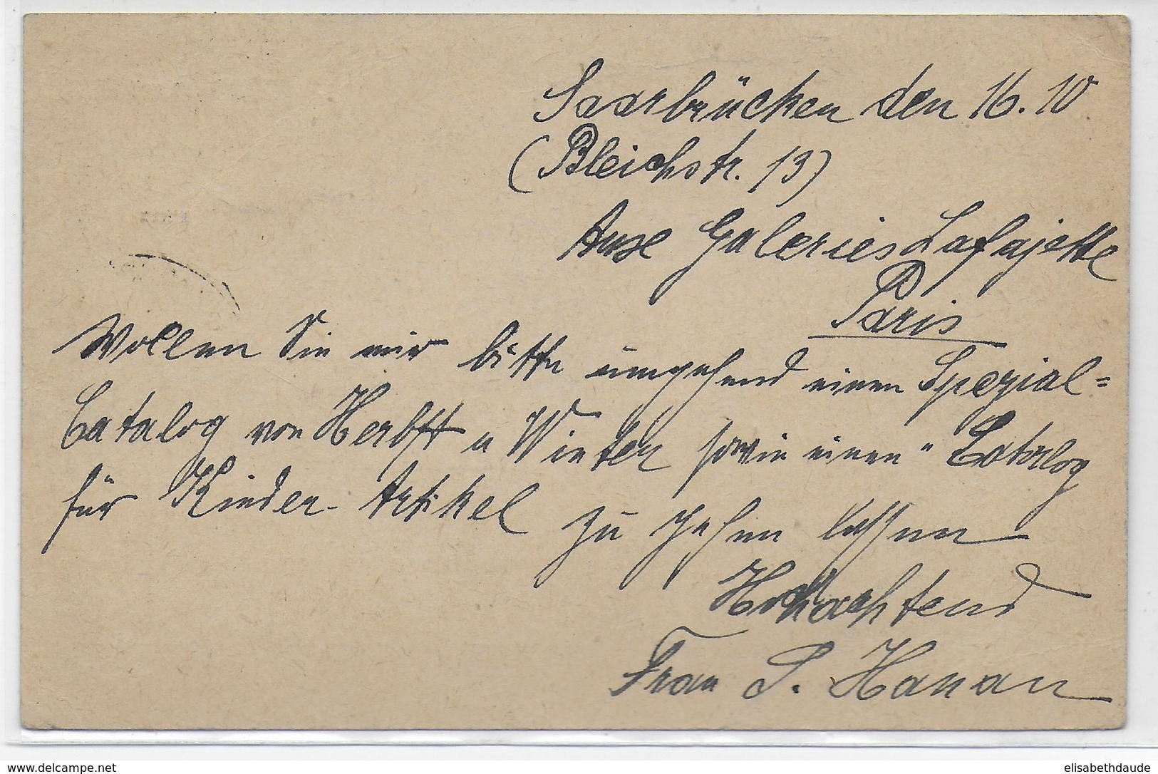 SARRE / SAAR- 1921 - CARTE ENTIER SURCHARGEE De SAARBRÜCKEN => PARIS - Postal Stationery