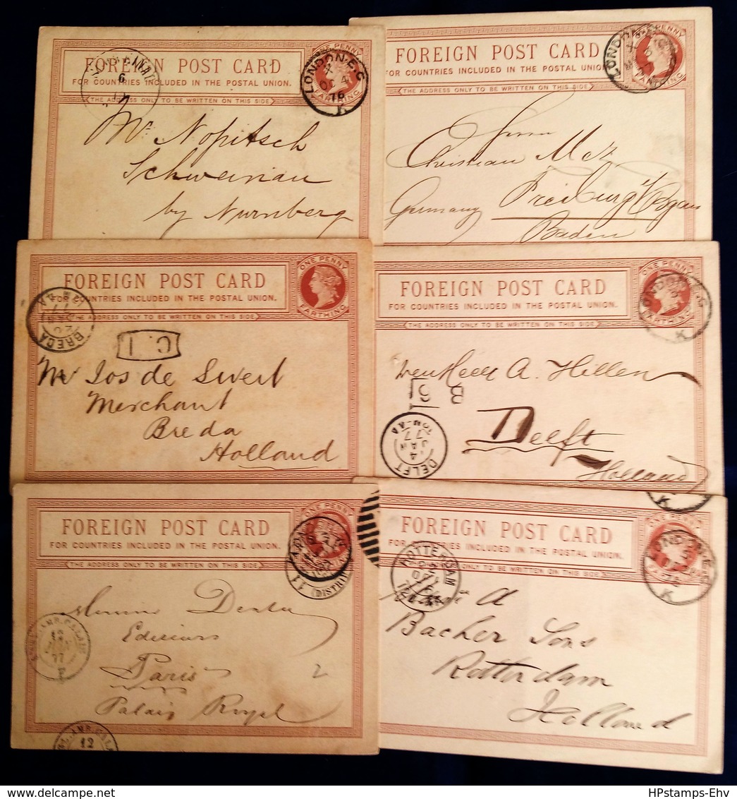Great Britain 1875 1¼ D Postcards 6x Destinations 2002.1915 - Postwaardestukken
