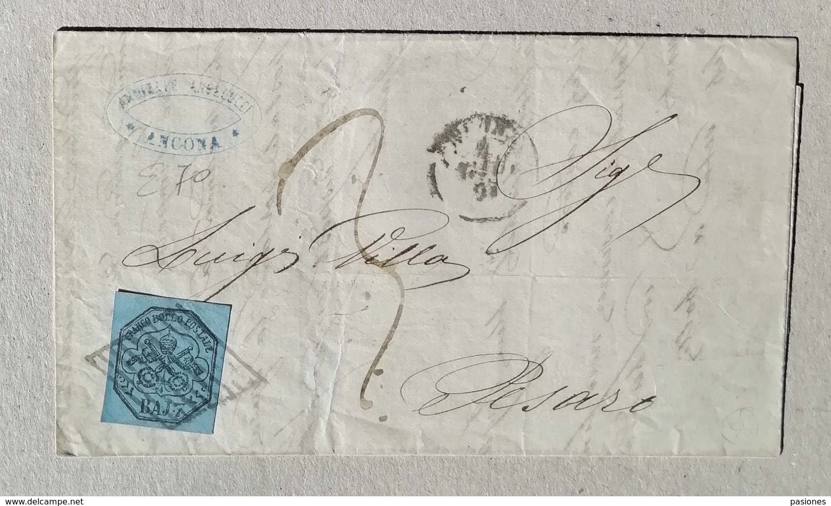 Lettera Ancona-Pesaro - 04/06/1857 Affrancata Con 7 Baj - Papal States