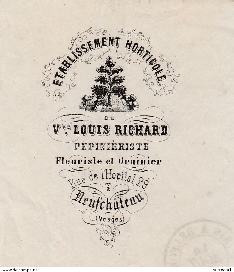 Lettre Facture 1881 / Horticole / Vve Louis RICHARD / Pépiniériste Grainier / Cachets  88 Neufchäteau / Pour Fontenoy 88 - Autres & Non Classés