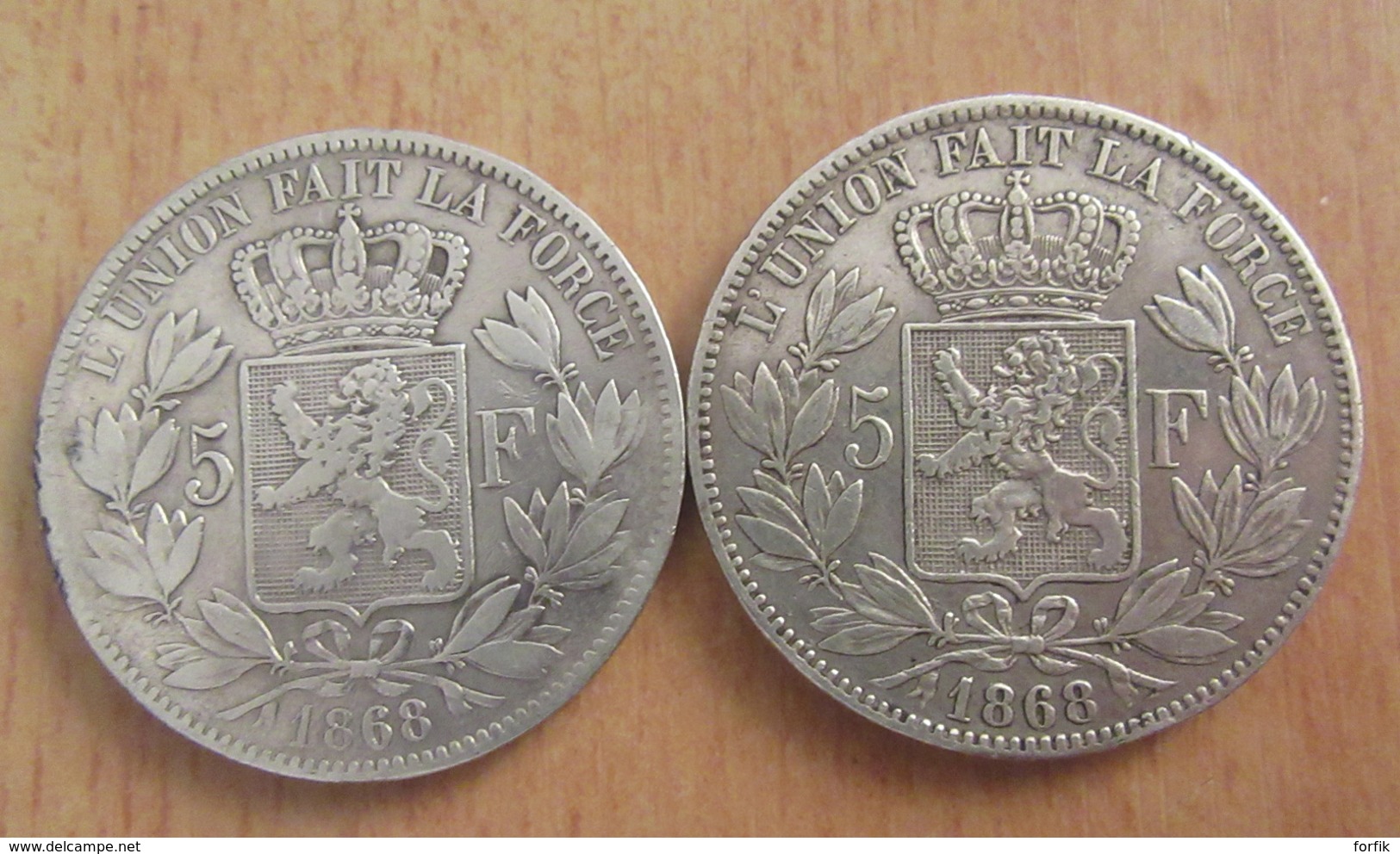 Belgique - 2 Monnaies 5 Francs Argent Leopold II 1868 - Tranche A - 5 Francs