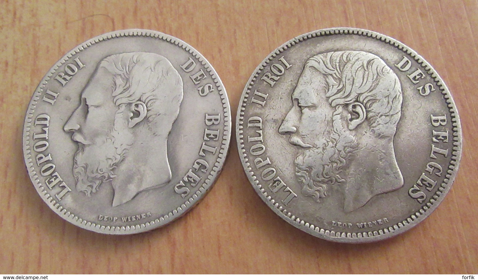 Belgique - 2 Monnaies 5 Francs Argent Leopold II 1868 - Tranche A - 5 Francs